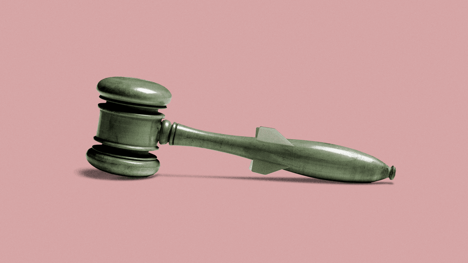 A gavel with a handle shaped like a bomb