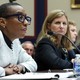 Harvard President Claudine Gay speaking to microphone in congressional hearing