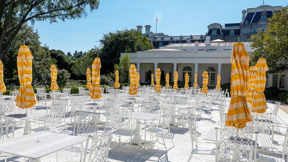The newly repaved Rose Garden of the White House
