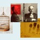 A collage including images of Osip Mandelstam, a birdcage, and fingerprints