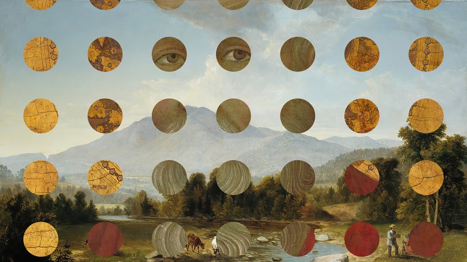 An illustration of a landscape with circles on top.