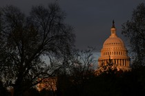 The U.S. Capitol building at sunset