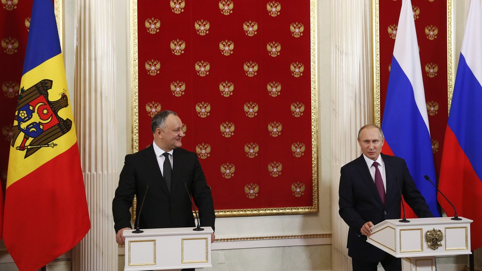Moldovan president Igor Dodon meets with Russian president Vladimir Putin at the Kremlin in January 2017.