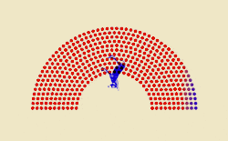 A graphic shows a donkey falling through an illustrated representation of the U.S. House of Representatives.