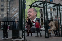A photo of a poster of Turkey's President Recep Tayyip Erdoğan in Istanbul