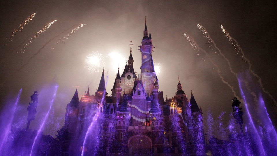 Fireworks over the main castle at Shanghai Disneyland Park