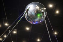 A life-size replica of Sputnik on display at the Museum of Cosmonautics in Moscow, Russia