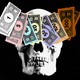illustration depicting a skull covered by monopoly money