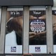 A political display is posted on the outside of the Fox News headquarters in New York in July 2020.
