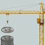 An illustration of a construction crane lifting coins.