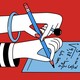 illustration of two hands holding a pencil and writing mathematical equations