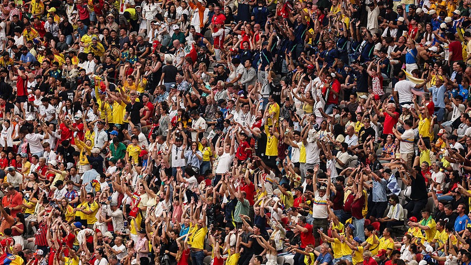 Fans from different countries at a World Cup stadium
