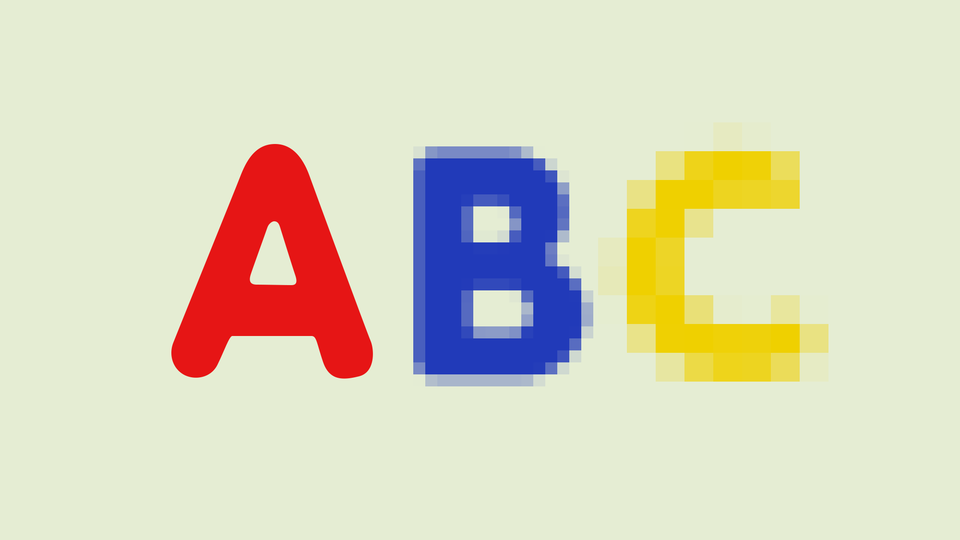A pixelated A, B, and C