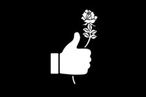 An illustration of a "Like" thumbs-up holding a rose