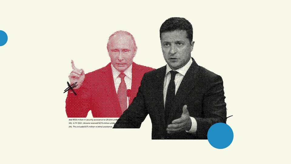 An illustration featuring Volodymyr Zelensky and Vladimir Putin