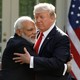 India's Prime Minister Narendra Modi hugs U.S. President Donald Trump as they give joint statements in the Rose Garden of the White House in Washington, D.C., June 26, 2017