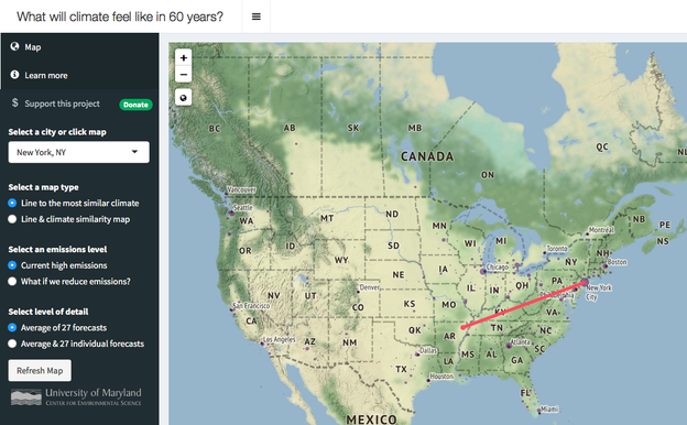 A screenshot of the new tool. It features a large map of the continental United States to its right.