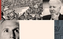 Photo collage of Kevin McCarthy, Joe Biden, and an archival illustration of Congress