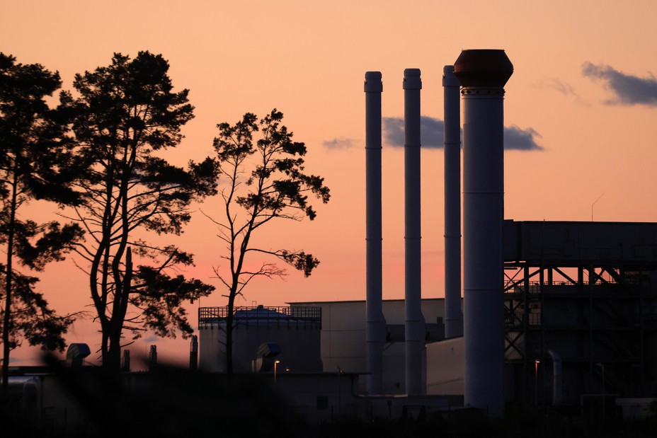 Gas plant at sunset