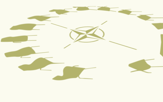 An illustration of the NATO symbol with a circle of chairs around it
