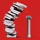 An illustration of a stack of books towering over a column.