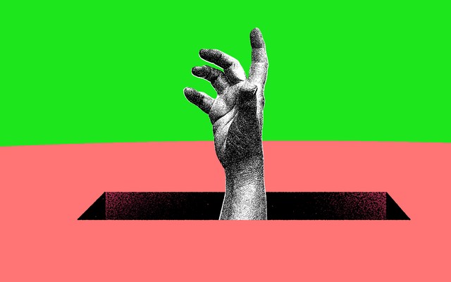 Illustration showing hand reaching up from a rectangular hole