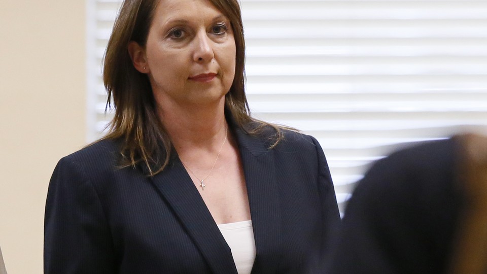 Tulsa police officer Betty Shelby leaves a courtroom in Tulsa, Oklahoma following testimony in her trial over the fatal shooting of Terence Crutcher on May 12, 2017. 