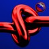 An illustration of a pipeline with a knot in it and Russian insignia