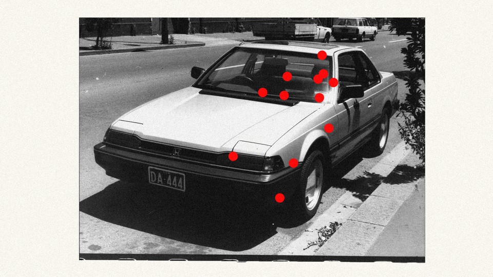 Collage of car with red dots