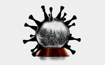 Illustration of a snow globe shaped like a coroanvirus