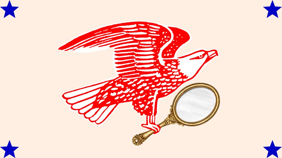 A flying eagle holding a mirror