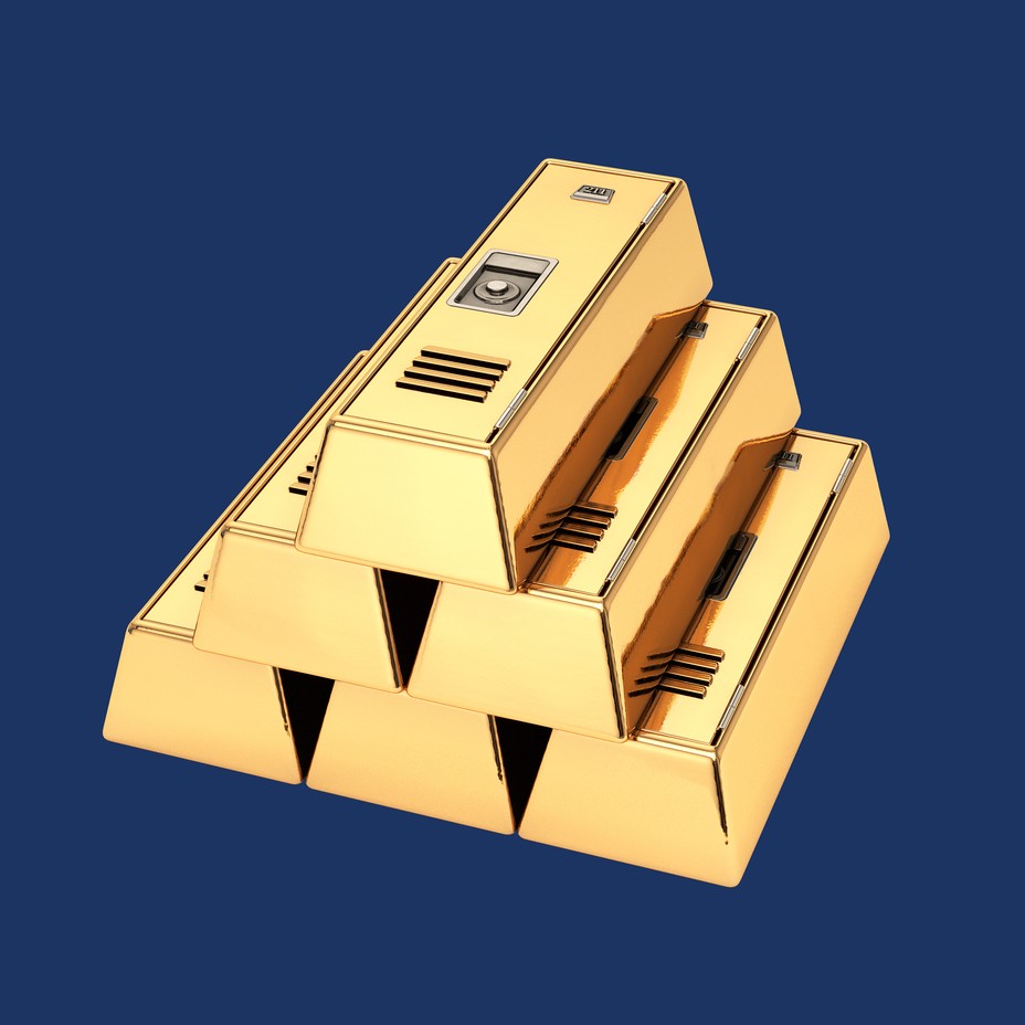 illustration: a pyramid of solid gold bars as school lockers