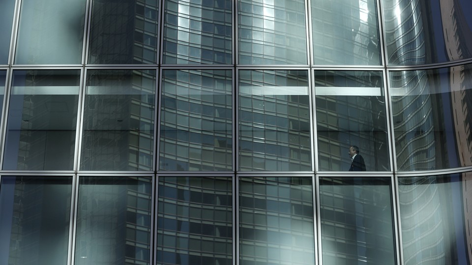 A worker in an office building