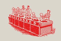 1950s-style illustration of babies on a conveyor belt