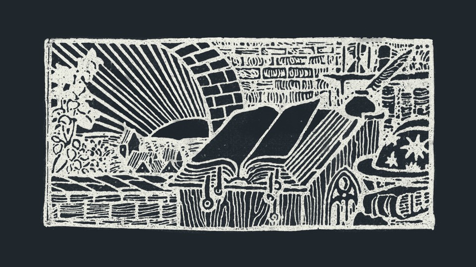 A drawing of a book on a table