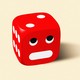 A single dice with a face looking distraught