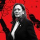 A photo of Kamala Harris is set against a map of the Middle East.
