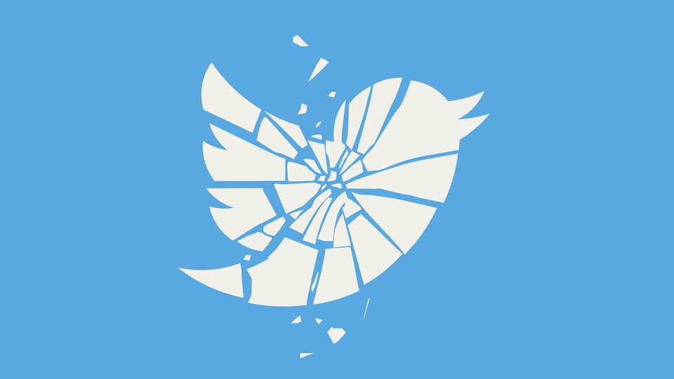 An illustration of a shattered Twitter bird