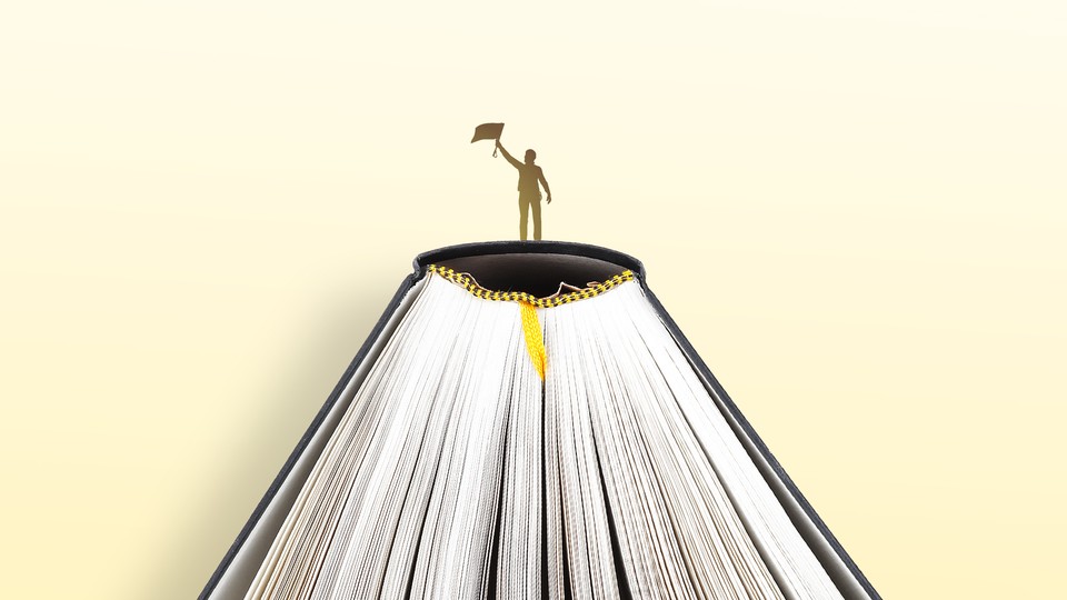 Person at the top of a book