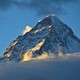 The rocky peak of K2 in the sunlight