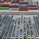 Photo of electric vehicles waiting at the Shanghai Port terminal to be loaded onto ships for export.