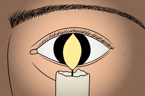 Illustration of a burning candle with a human eye behind it’s flame