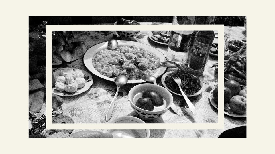 Dining table spread with food