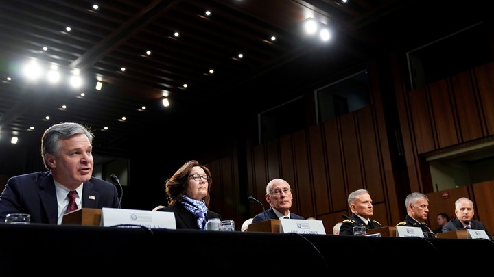 Leaders of the intelligence community testify to the Senate Intelligence Committee about "worldwide threats" on January 29, 2019.