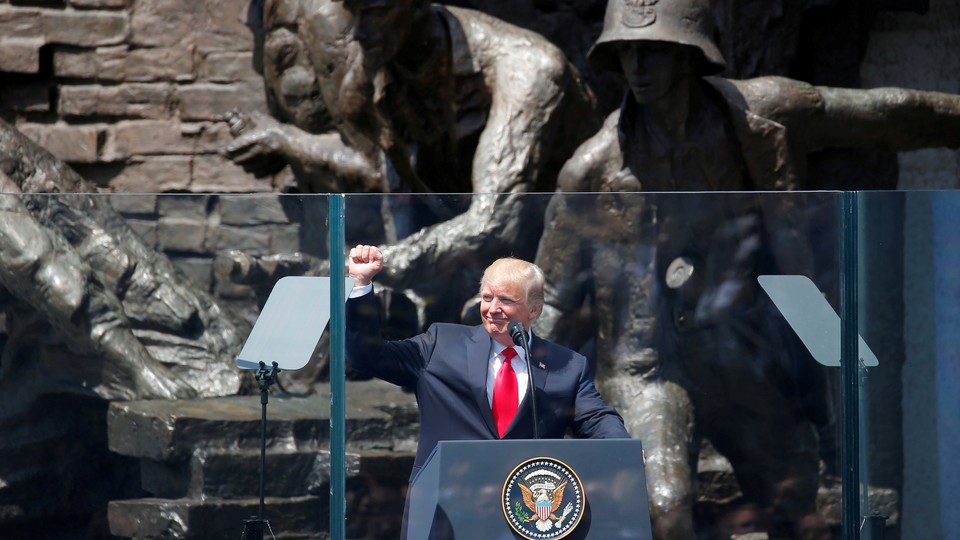 U.S. President Donald Trump gives a public speech in front of the Warsaw Uprising Monument at Krasinski Square, in Warsaw, Poland July 6, 2017.