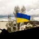 A Ukrainian flag flying