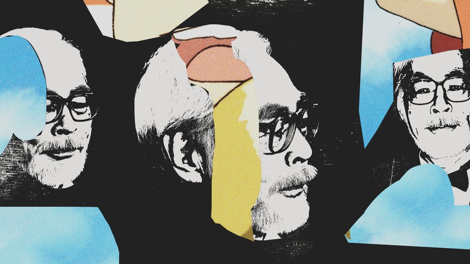Illustrated collage of Hayao Miyazaki and Studio Ghibli art