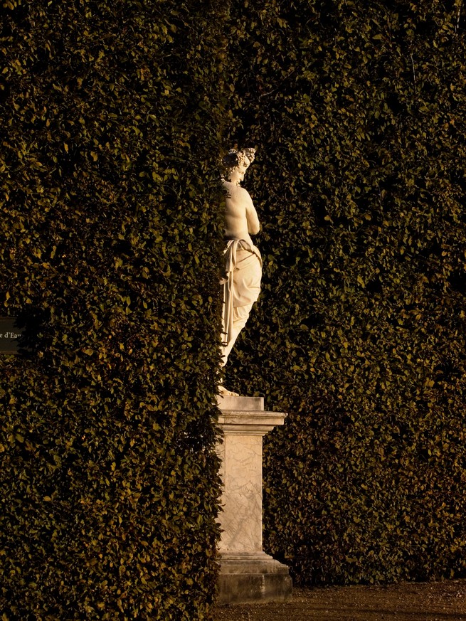 A statue in a hedge