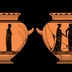 Two Greek vases, one with a a man and one with a man and a woman