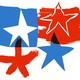 Four different illustrated stars in red and blue